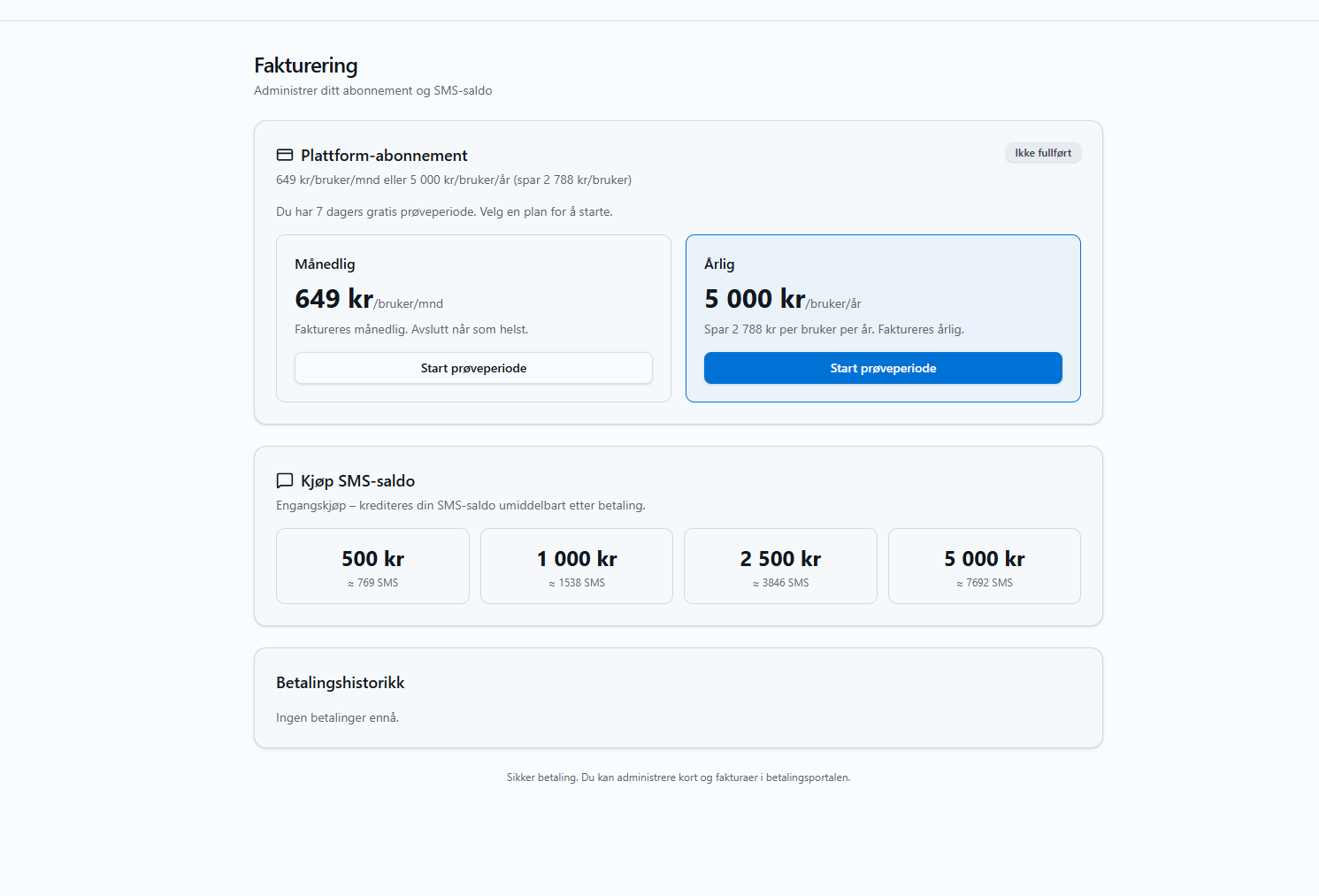 Faktureringsside i OrbitCRM
